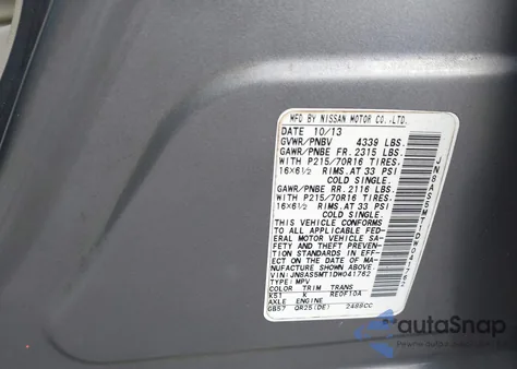 2013 Nissan Rogue S из США, поврежденный, VIN JN8AS5MT1DW041762